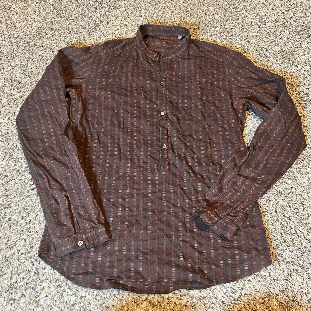 ZARA Men's Brown Striped Button Up Shirt Long Sleeve‎ Size M